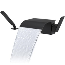 High Flow Waterfall Bathtub Faucet Deck Mount Tub Filler Black with Sprayer Hand Shower LLGG Brass Roman Tub Faucets Fillers RIGOBAL
