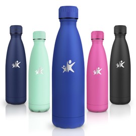 Motswedi Stainless Steel Water Bottle, 0.5 L 18/8 Stainless Steel, Children's Drinking Bottle, BPA-Free, Double Walled Thermos Flask, Water Bottle for Outdoor, Yoga, Children, School, Fitness, Navy