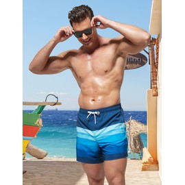Arcweg Mens Swimming Trunks 2 in 1 with Boxer Liner 5.5" Quick Dry Swimwear Bathing Suit Swim Shorts with Zipper Pockets Navy Stripe