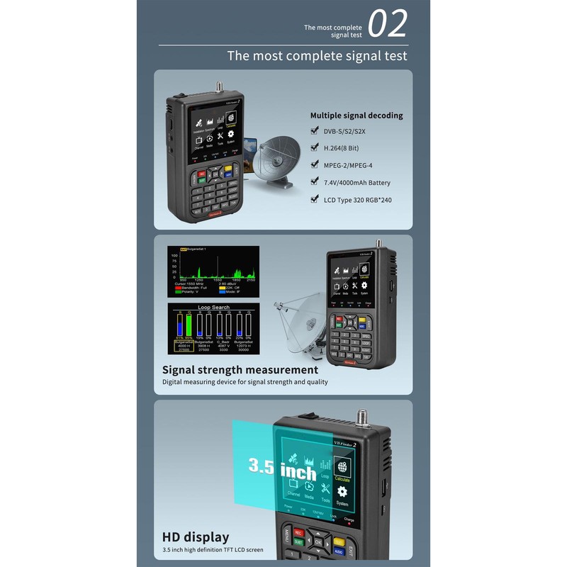 V8 Finder 2 Satellite Finder Signal Meter 3.5inch HD LCD