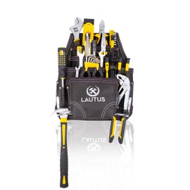 LAUTUS Oil Tanned Leather Tool Pouch Bag | Carpenter, Construction, Framers, Handyman | 10 Pockets, 2 Hammer Holders | 100% Leather Dark Brown