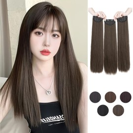 Limakara 3-Piece Set of 3 Clip-on Straight, Long, 19.7 inches (50 cm), Extension, One Touch, Easy Installation, Volume Up, Matte Fiber, Everyday Use, Heat Resistant, Natural Fashion, Partial Wig, Hair