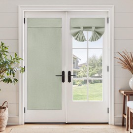 HOMEIDEAS 100% Linen Blackout French Door Curtains, Privacy Door Window Curtains, 26 X 68 Inch Room Darkening Blinds, Thermal Insulated Shades for Bedroom, 1 Panel, Sage Green