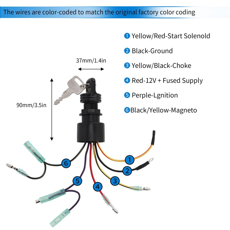 Boat Ignition Switch with Key fit for Mercury Mariner Outboard