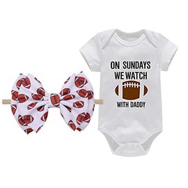 J&J Boutiques Football White Onesie & 6" Bow Nylon Headband - 3 months