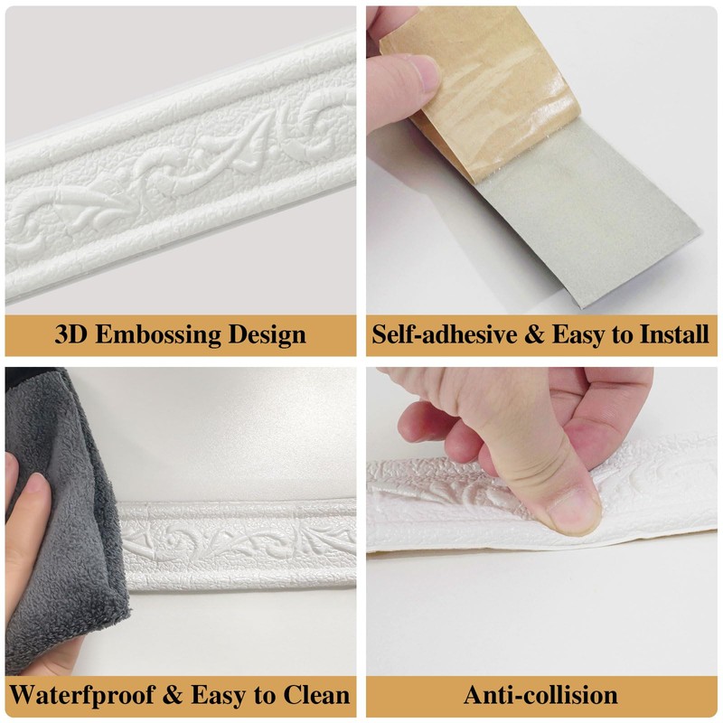 WADILE 360" x 1.57" 3D Wall Edging Self Adhesive, Pattern
