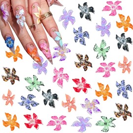 Flower Nail Art Charms,100PCS Colorful Hibiscus Tropical 3D Flowers for Nails 3D Hawaii Flowers Nail Gems Cute Floral Summer Nail Rhinestones Manicure Nail Decoration