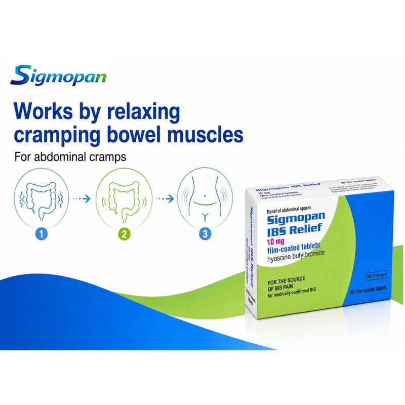 Sigmopan 10mg Film-Coated Tablets for Stomach Cramps, Spasms & Discomfort