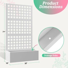 TUYOHW Metal Raised Garden Bed with Trellis for Climbing Plants, Vegetable, Vines,Metal Planter Box with Trellis 71"x35"x16",Trellis with Planter Box & Privacy Screen(White)