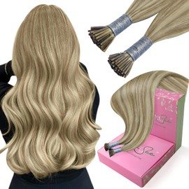 YoungSee I Tip Hair Extensions Human Hair Brown Highlight I Tips Hair Extensions Human Hair Light Brown Highlight Blonde Itip Hair Extensions Human Hair 16in Itips Extensions Human Hair Soft 80s/50g