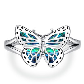 Abalone-Schmetterlingsring für Frauen – 925 Sterling Silber, einzigartiger Statement-Ring, Schmetterlingsschmuck, elegantes Geburtstagsgeschenk für sie, Größe 6
