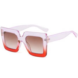 Onrtry Oversized Square Sunglasses for Women Men Thick Frame Big Sun Glasses Vintage Fashion Shades UV Protection Sunnies(Purple&Orange Frame/Brown)