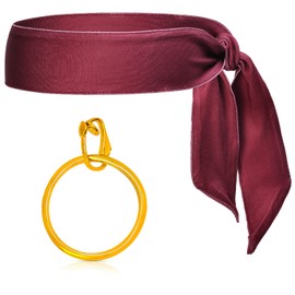 Beelittle Captain Pirate Costume Accessories Set Red Headband Pirate Skull Eye Patch Gold Earrring Necklace (Wine Red)