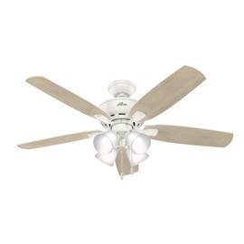 Hunter 52 inch Indoor Ceiling Fan with LED Lights - White Ceiling Fan with Pull Chain, For Bedroom or Living Room, Standard Mount, No Remote, 5 Blades, Includes Bulbs - Amberlin 53217, Fresh White