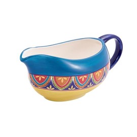 Bico Tunisian 14oz Gravy Boat with Large Handle, Ceramic Sauce Boat for Creamer, Salad Dressings, Broth, Black Pepper Sauce
