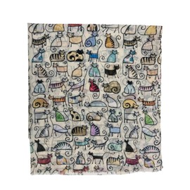 Walniverse Women's Thin Scarf for Spring & Summer with Cute Cat Sketches - Lightweight Neckerchief 70 g, 180 x 90 cm, beige