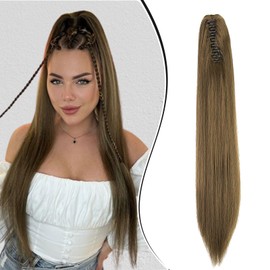 Dcbaboo Ponytail Extension Long Straight 20inch Claw Clip in Ponytail Hair Extensions Synthetic Pony tails Natural Wave One Piece Hairpiece Fake Ponytail for Women, Golden Brown