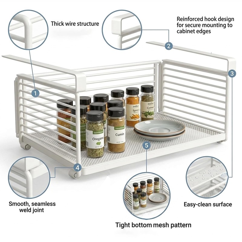 Under Cabinet Organizer, 14.2 Inch Slide Out Storage Basket, Metal