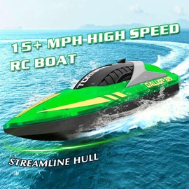 SNSUTY Remote Control Boat with LED Lights, 15+ MPH Fast, 2.4GHz High Speed Racing RC Boats for Lakes,Pool Toys for Kids & Adults, Summer Water Toys Birthday Gifts for Boys（Green）