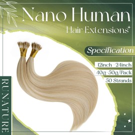RUNATURE Nano Human Hair Extensions,Highlight Honey Blonde Nano Ring Hair Extensions Real Human Hair Blonde 16 Inch 50 Gram