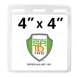 2 Pack - Vaccination Card Protector 4 X 4 Inch for CDC Laminated Immunization Record or 4x3 Horizontal Name Tag Badge - Clear Vinyl Sleeve with 3 Lanyard Slots for Events or Travel by Specialist ID