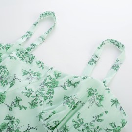 Belle Poque Green Floral Wedding Guest Dresses for Women Empire Waist Aline Fairy Dress Casual Green Floral Dress M