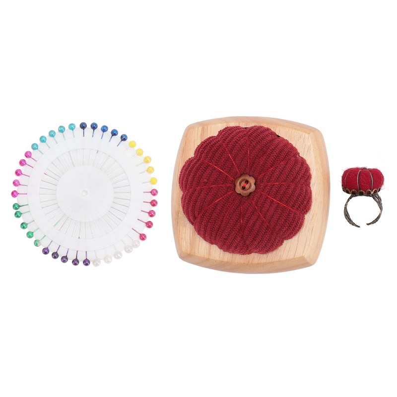 Pin Cushion Kit Cute Pumpkin Shape Pin Cushion Wooden Base
