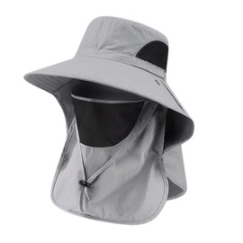 NLAND Sun Hat with Removable Neck Flap Outdoor Sun Protection Mask Hat UV Protection Summer Unisex Fishing Hat Travel Foldable Bucket Hat, lightgrey, Unit size