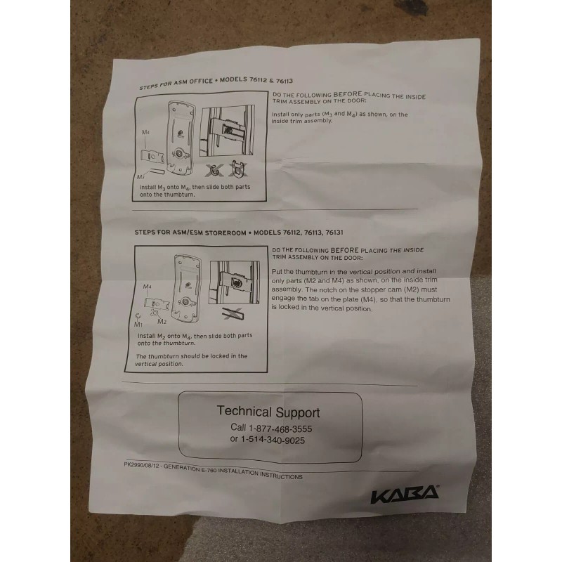 Kaba Ilco Generation E-760. HW 761 ASM/ADB/OFF KIT W/ARROW 2