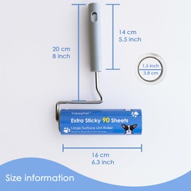 Extra Sticky Large Surface Lint Roller, 6.3'' Giant Lint Roller for Pet Hair, Lint Remover Roller for Cat Hair, Clothes, Furniture (1 Handle + 270 Sheets)