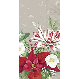 IHR Ideal Home Range Dinner Napkins Disposable 3-Ply Paper Hand Towels, 8.5" x 4.5", Christmas Florals (Grey), 16-Count