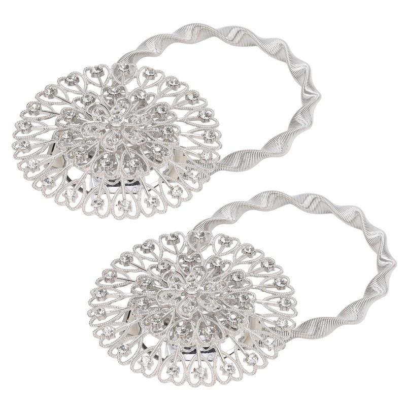2Pcs Magnetic Curtain Tiebacks Stainless Steel Sparkling Crystal Flower Curtain