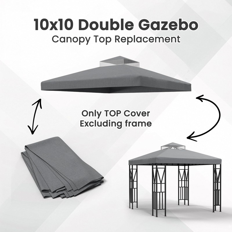 Kieperi 10x10 FT Gazebo Canopy Top Replacement，Double Tiered Canopy Covers