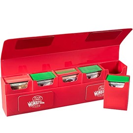 Monster Red Hydra Deck Storage Box with Self-Locking Magnetic Closure and Removable Compartments- Fits 5 Decks - Sleeved Small and Standard TCG Cards- MTG and More