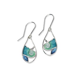 Ortak 925 Sterling Silver Enamel Drop Earrings’s Handmade Hot Glass Waterfall + Tundra Enamelling Design Polished Fine Celtic Designer Jewellery of Scotland for Women