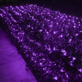 KAGAWA Christmas Net Lights,12ft x 5ft 360 LED Plug in 8 Modes Bush Mesh Lights Connectable for Christmas Trees Wedding Bushes Garden Outdoor Decorations (12ft x 5ft Clear Wire, Purple)