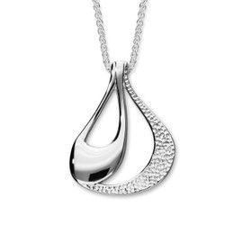 Ortak 925 Sterling Silver Necklace Two Tone Hammered Sandblasted Tear Drop Shaped Pendant Handmade Scottish Fine Jewellery Made In Scotland