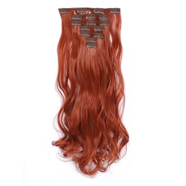 SWACC Women 20 Inches Curly Full Head 7 Separate Pieces Heat Resistance Synthetic Hair Clip in Hair Extensions (Dark Copper Red)