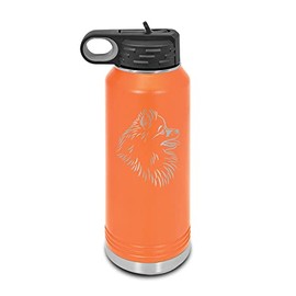 Mister Petlife Pomeranian Laser Engraved Water Bottle Customizable Polar Camel Stainless Steel Many Colors Sizes with Straw - Pom Head dog canine pet - 32 oz - Orange