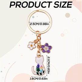 Mikovivi 3pcs Cat Keychains for Women, Cute Enamel Flower & White Cat Purse Charms Kawaii Keychain Japanese Decor Stylish Key Ring Key Bag Backpack Handbag Decoration Accessories and Gifts