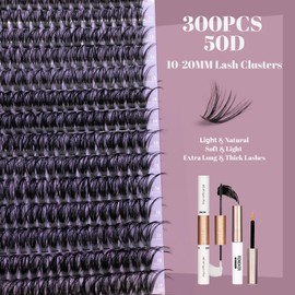 Ocean Pearl Lash Clusters 10-20mm 50D 300PCS Eyelash Extension Kit DIY Lash Extension Kit Natural Lashes Clusters Individual Lashes Soft Eyelashes with Lash Bond+Seal+Remover+Tweezer-50D