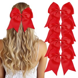 AXEN Large Cheerling Bow, 8 inch Cheer Hair Bows with Ponytail Holder for Teen Girls Sports Cheerleader Hair Accessories, Red