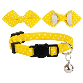 Gyapet Cat Collar Pointed Bow Tie Diamond Tip Bowtie Detachable Bell Safety Dot Polka Kitten Tiny Pet Colorful Cute [1pc] Dot-Yellow
