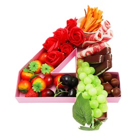 30.5cm Cardboard Numbert Cutout Fillable Paper Mache Charcuterie Board Sweet Birthday Food Tray for Treat (Pink, 4 shape)