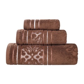Superior Cotton 3 Piece Towel Set, Includes 1 Bath, 1 Hand, 1 Washcloth/Face Towel, Quick Dry, Home Essentials, Shower, Spa, Luxury Plush Soft Absorbent Towels, Zero Twist, Jacquard Floral, Chocolate