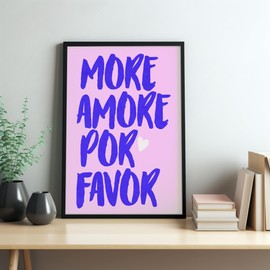JUHMI Poster Vintage More Amore Por Favor - Aesthetic Room Decor/Room Decoration Aesthetic - Wall Decoration Living Room Bedroom Kitchen Bathroom - A5 (15 x 21 cm) with Wooden Frame