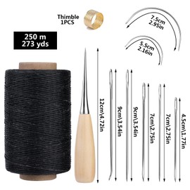 273 Yards Upholstery Repair Waxed Thread Kit, Leather Waxed Thread Sewing Kit Including Sewing Thread Needle Awl Thimble, Leather Sewing Kit for Leather Carpet Sofa Seat Shoe Sewing and Repair (Black)