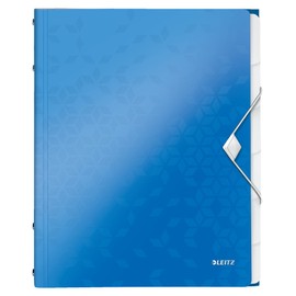 Leitz A4 Divider Book, Holds Up to 200 Sheets, Integrated Index with 6 Compartments, Elastic Closure, Metallic Blue, WOW Range, 46330036