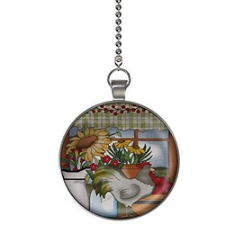 Gotham Decor Rooster and Sunflower Country Window Fan/Light Pull Pendant with Chain
