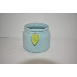 4.5" Crock Shape Planter with Decorative Ceramic Leave Charm Planter Plant Pot (Powder Blue Color)